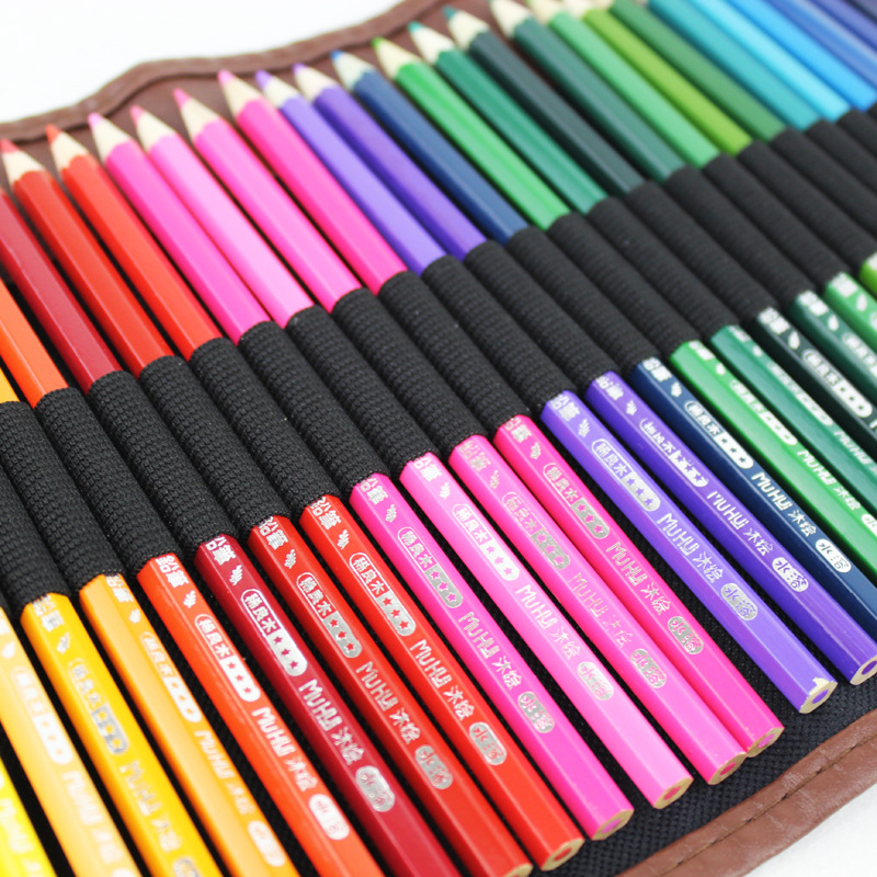 Picture of Cross-border wholesale color pencil 72 color 48 color 36 color roll pen curtain set art hand-painted brush water-soluble color lead