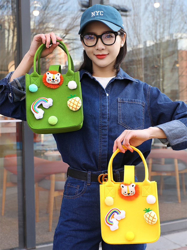 Cute Cartoon Doll Felt Handbag Baby Hand Bag Girl Felt Bag Small Square Bag Girl's Small Handbag