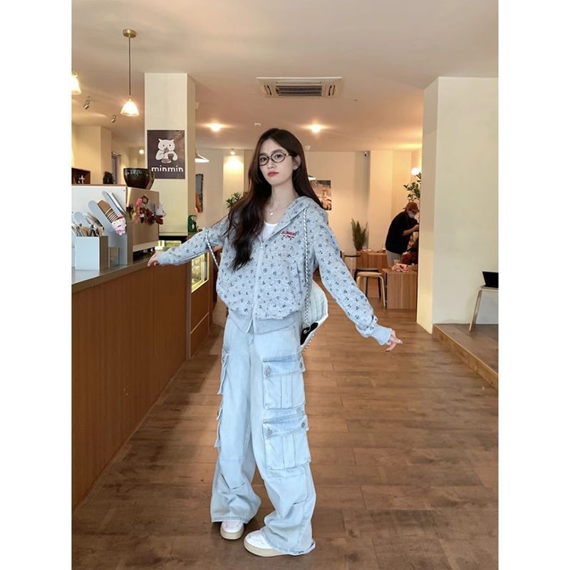 Picture of Early Autumn American Style Retro Floral Hooded Sweater Coat Women's Spring and Autumn 2024 New Cardigan Casual Design All-match