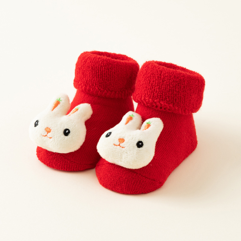 Picture of Newborn baby socks autumn and winter baby warm fleece-lined red terry non-slip Christmas floor socks toddler socks wholesale
