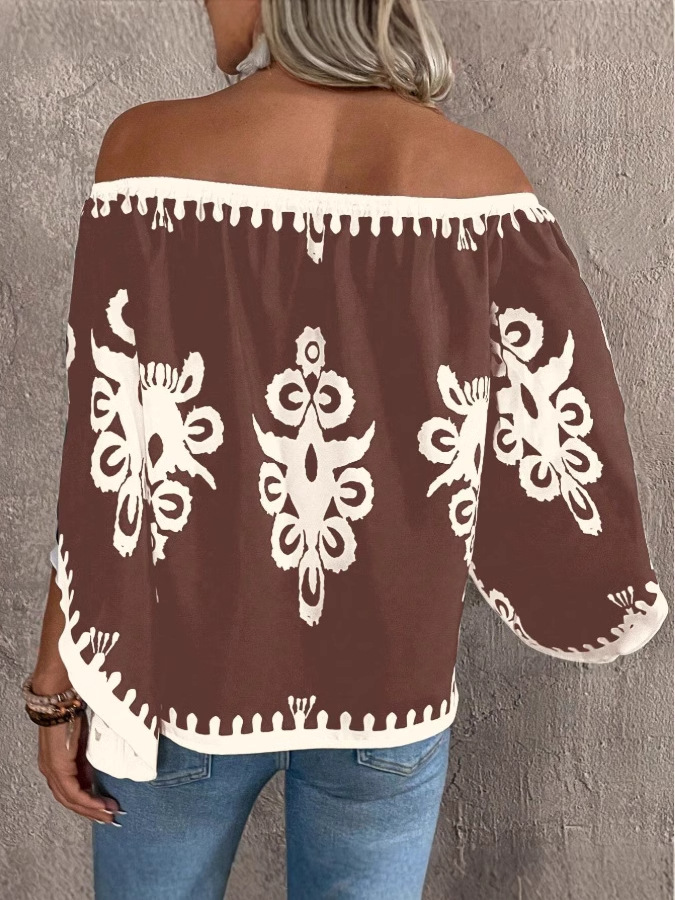 Picture of Amazon 2025 AliExpress Cross-border European and American New Fashion Loose Printed Bat Sleeve Top for Women