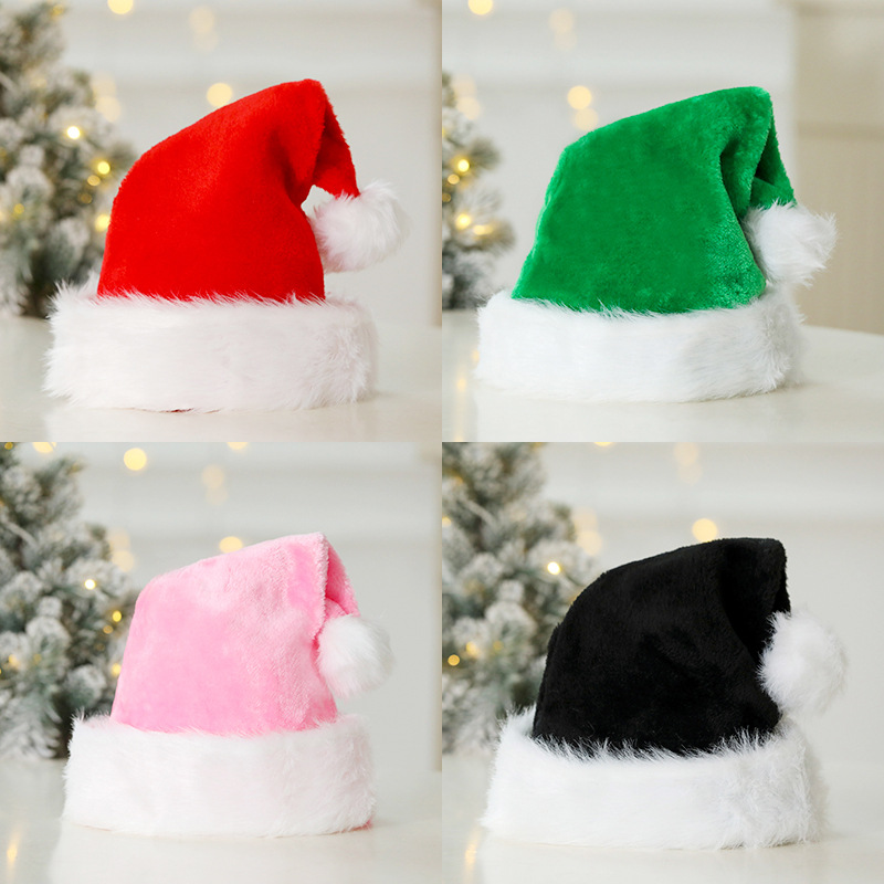 Picture of Christmas High-grade Plush Christmas Hat Extra Large Thickened Big Ball Christmas Hat Old Man Hat Green Pink Red
