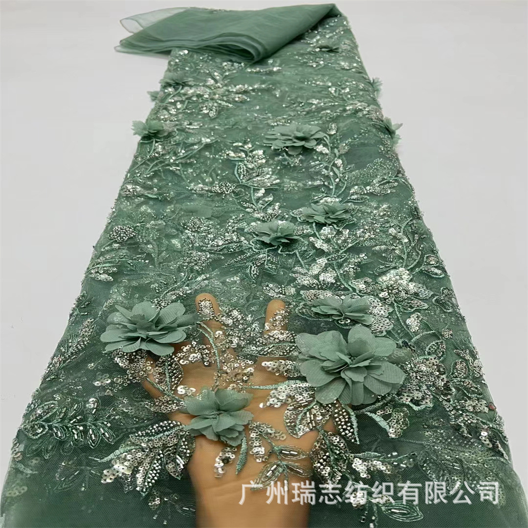 3D Heavy Industry Flower Computer Embroidery Cloth Stage Performance Clothing Fabric Wedding Dress Lace Stereoscopic Decal in stock