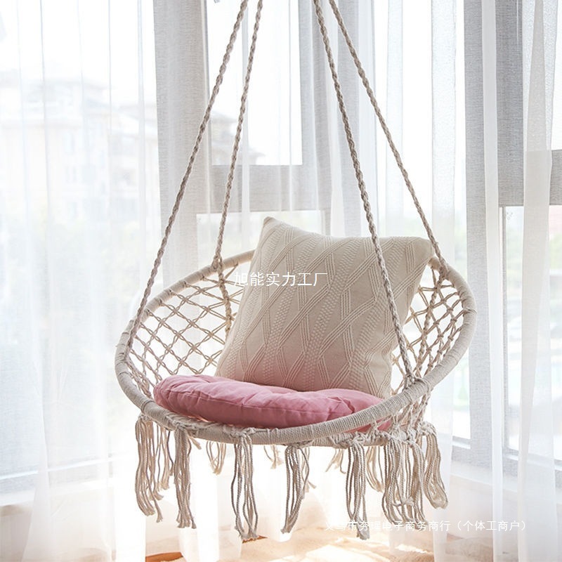 Ins Scandinavian Style Popular Hanging Basket Outdoor Handmade Cotton Rope Hanging Chair Balcony Cradle Chair Indoor B&B Tassel Swing