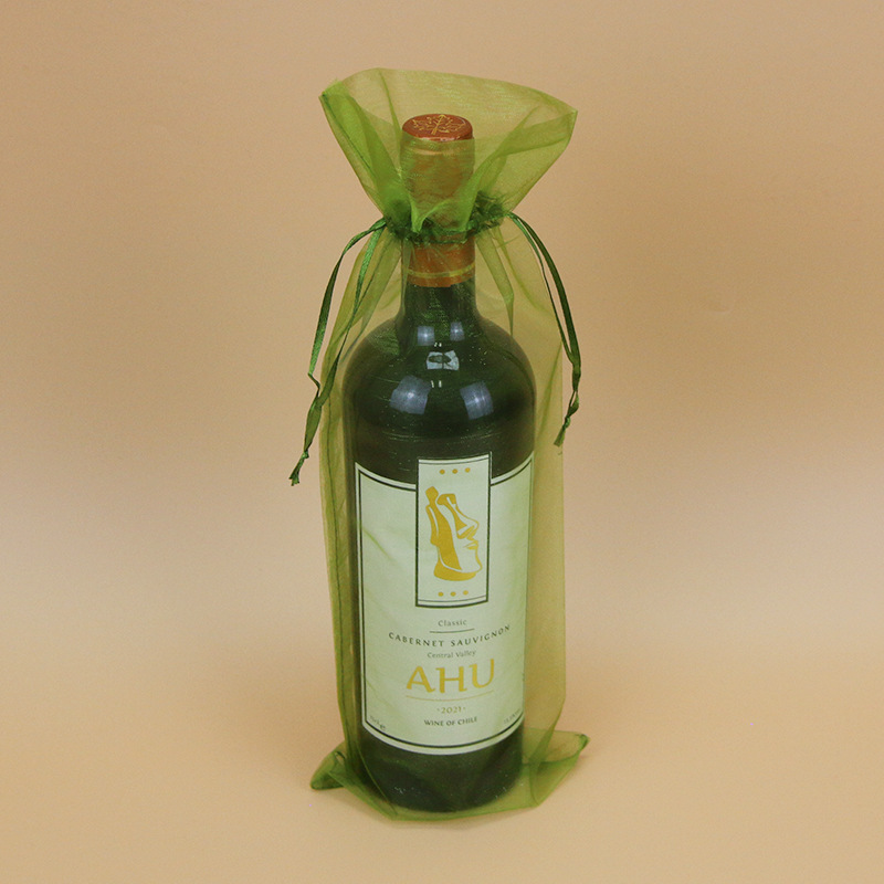 Picture of Drawstring wine bag yarn bag organza drawstring gift yarn bag drawstring red wine gift packaging bag in stock straight hair