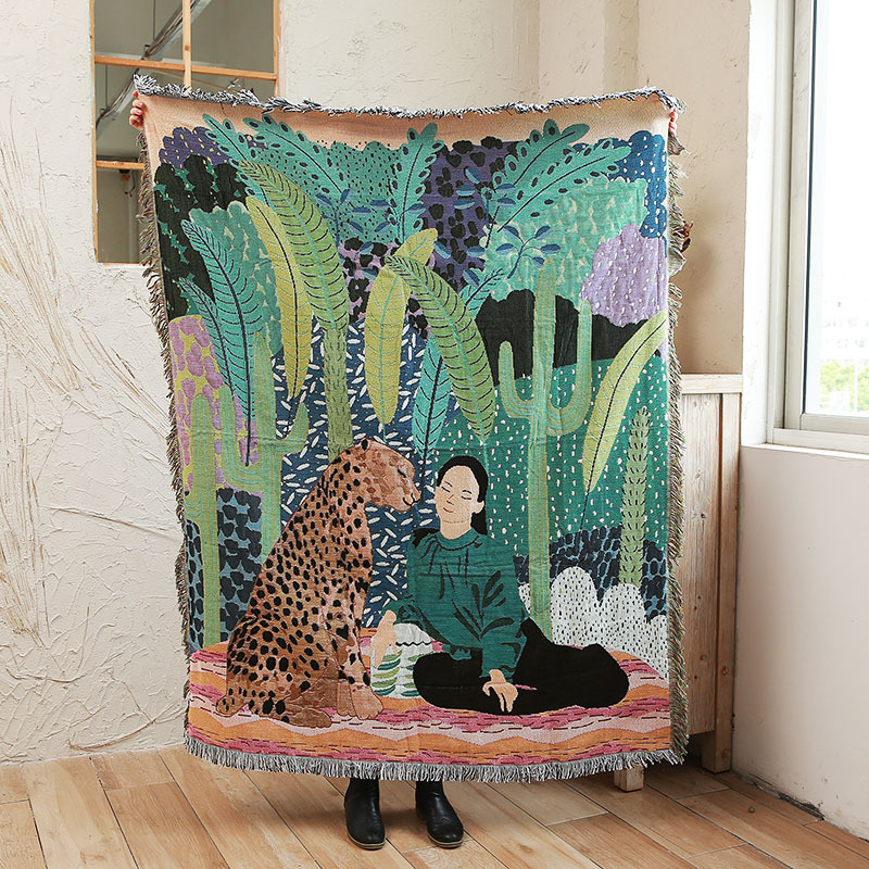 Cross-border jungle sofa blanket decorative blanket outdoor tent camping blanket polyester cotton a generation of Nordic export list