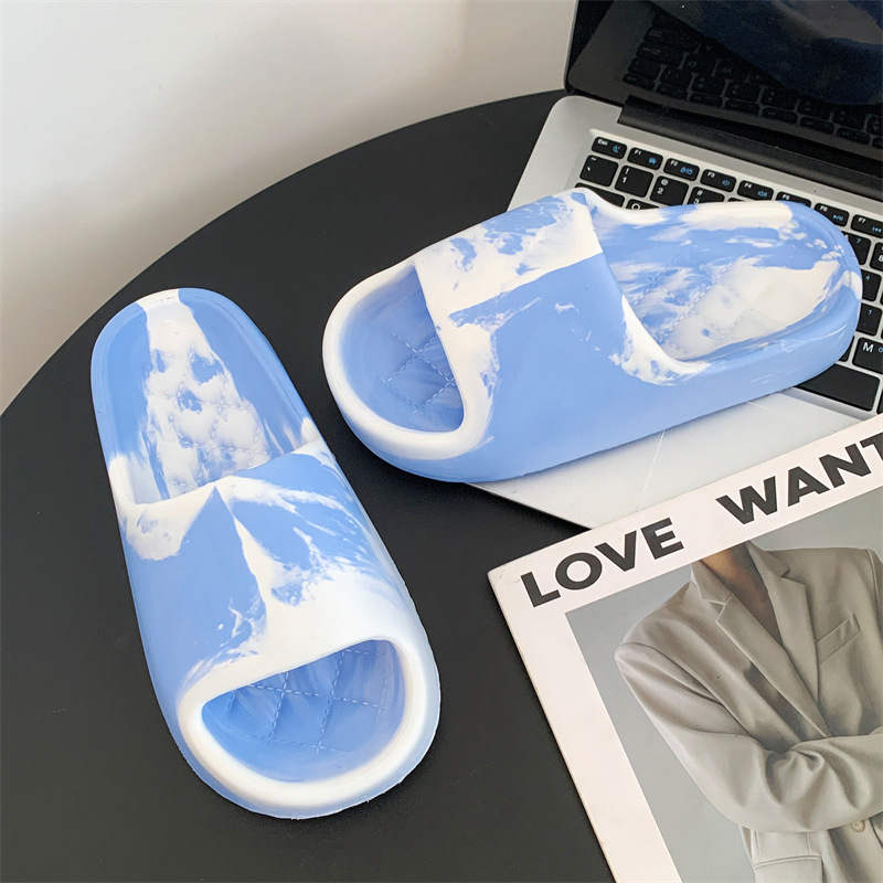 Eva Thick-Soled Slippers for Men in Summer, Splash-Ink Street Style Couple Slippers, Home Bathroom Bathing Slippers for Women