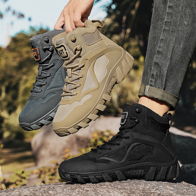 New Cross-border Outdoor Hiking Shoes Non-slip Wear-resistant Breathable Lightweight Hiking Men's Shoes Cross-country War Training Boots Thick Sole
