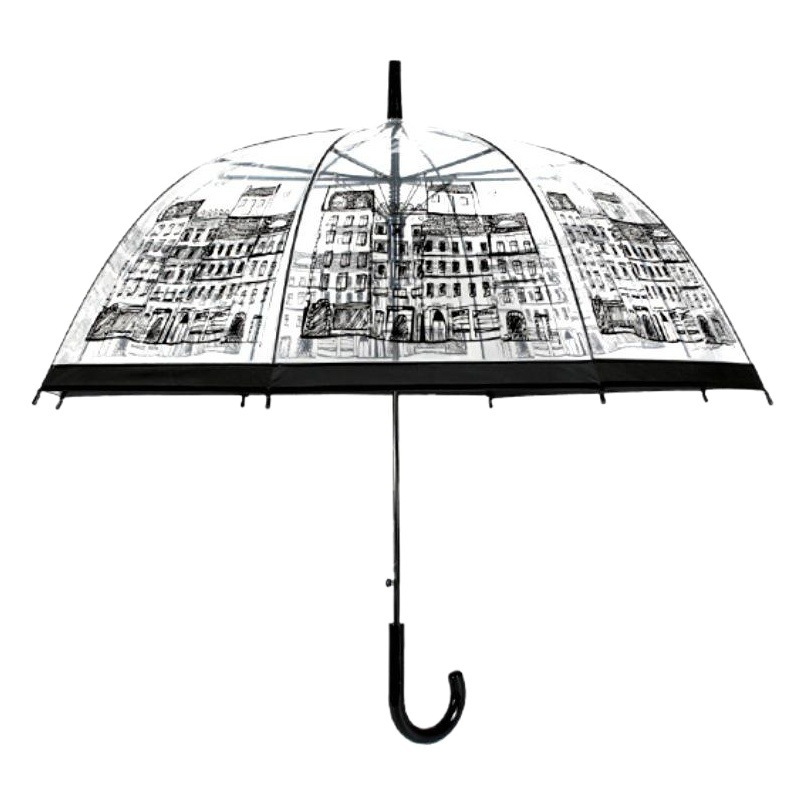 Korean Style Building Arched Apollo Princess Transparent Umbrella Umbrella Semi-automatic Creative Curved Hook Straight Long Handle Umbrella