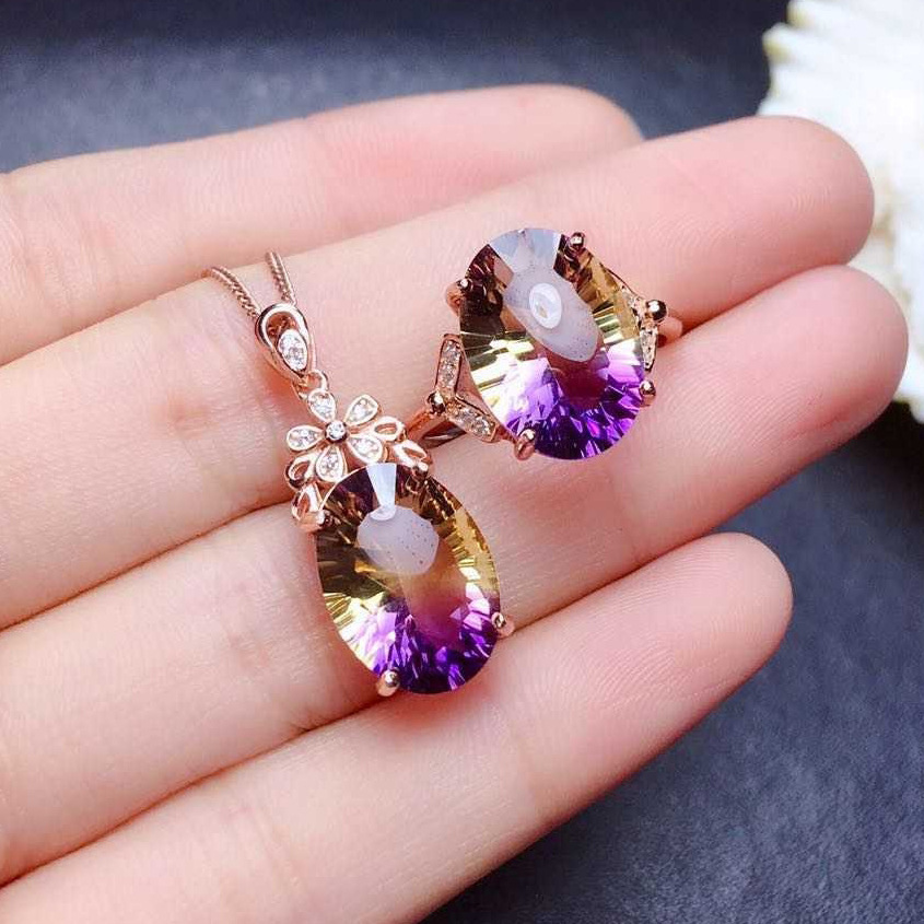 Live Hot Sale New Colorful Watermelon Tourmaline Necklace Fire Brilliant Luxury Egg-Shaped Amethyst Ring Pendant
