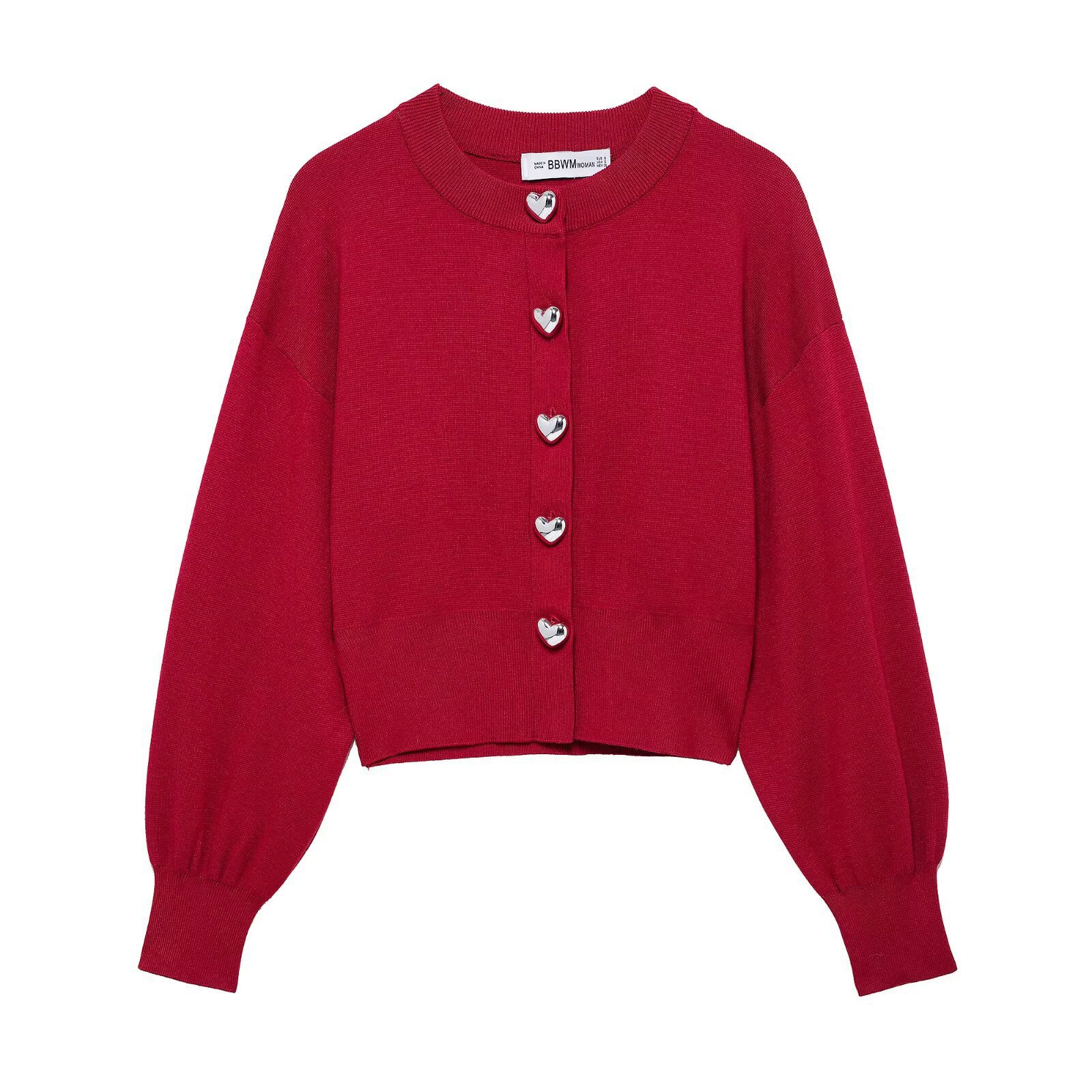Europe and the United States cross-border women's wholesale 2025 spring new women's heart-shaped buttons round neck knitted jacket