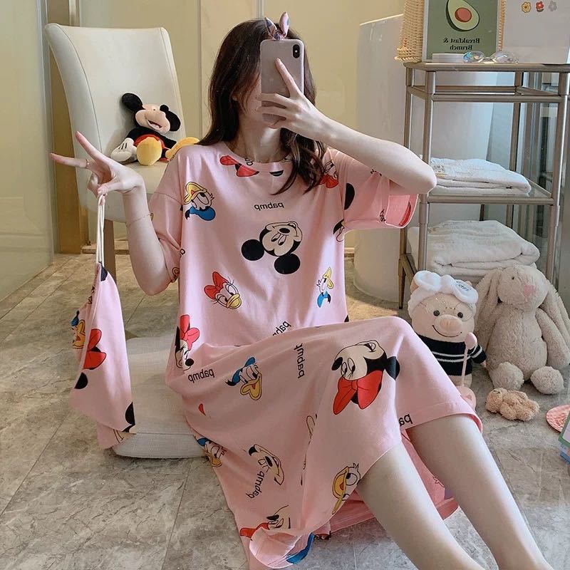 Picture of Pajamas for Women, Summer Korean Style, Women's Summer Nightgown, Short-Sleeved Women's Summer Home Wear Set, Student Plus Size Milk Silk