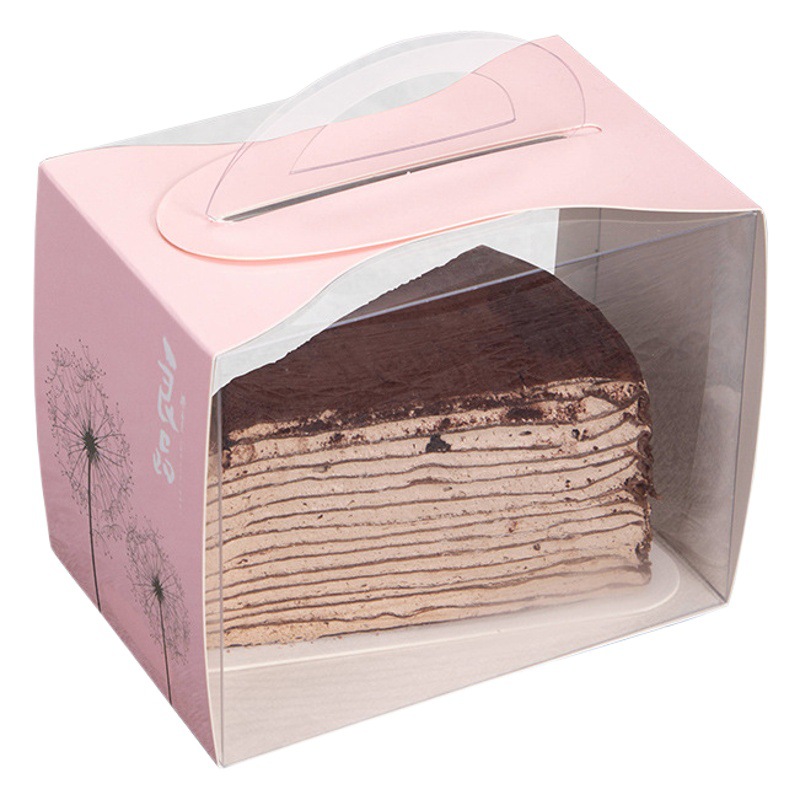 Wholesale portable transparent baking cake box Mu Si lasagna dessert box 8 inch cut disposable packing box
