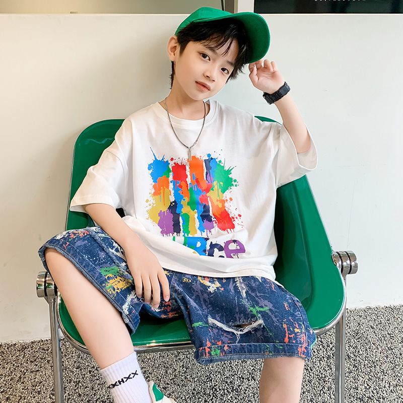 Children's Clothing Boys Summer Suit 2023 New Style Big Children's Summer Boys Handsome Street-fried Western Style Fashionable Cool Clothes