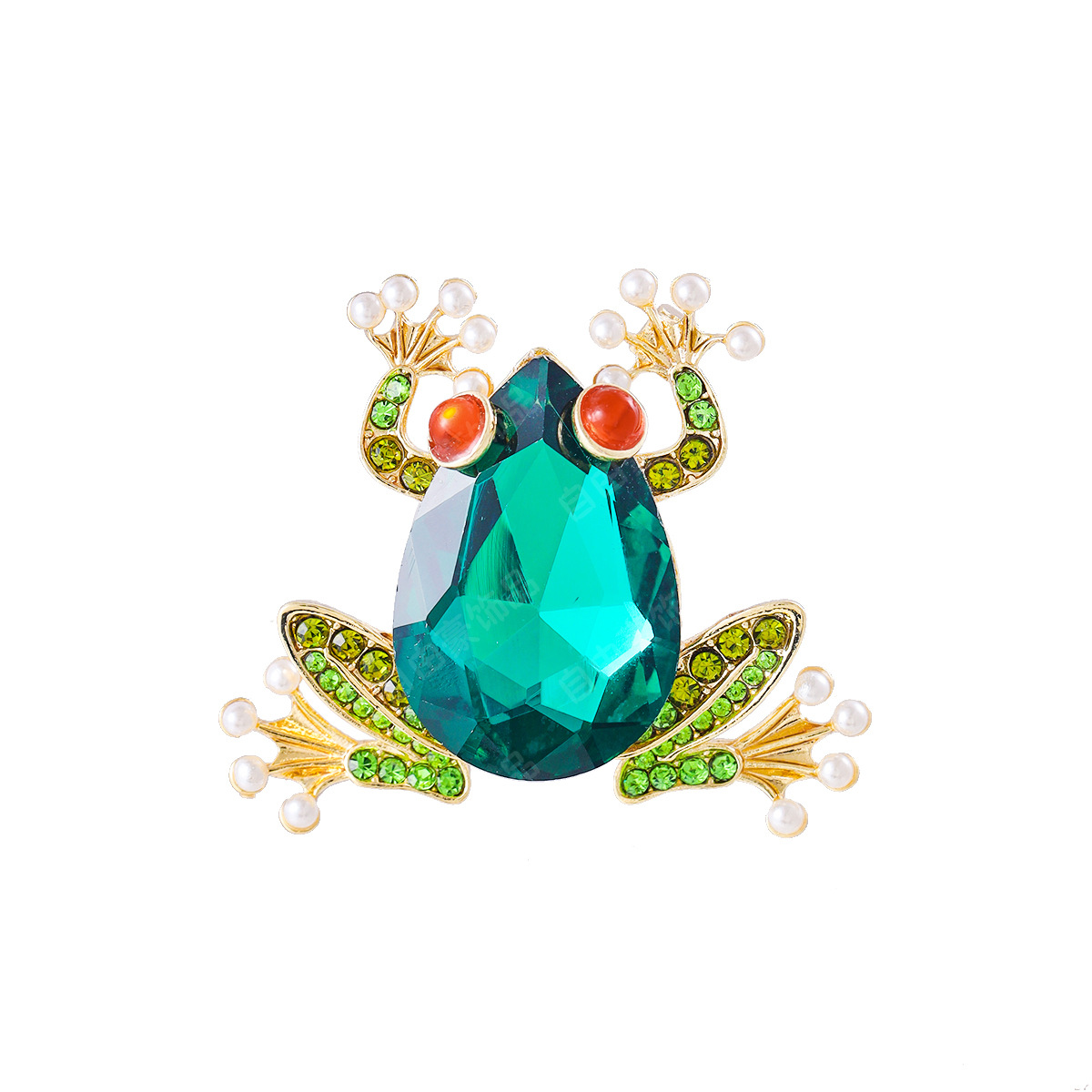 Picture of 2025 New Japanese and Korean Style Cartoon Diamond-encrusted Green Frog Animal Pin All-match Distinctive Cardigan Accessories Corsage