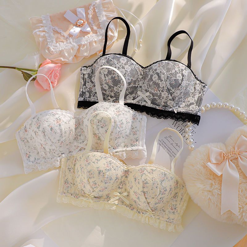 Strapless Non-slip Invisible Tube-top Underwear Women's Floral Girl White Pure Want Gather Lace Sexy Bra