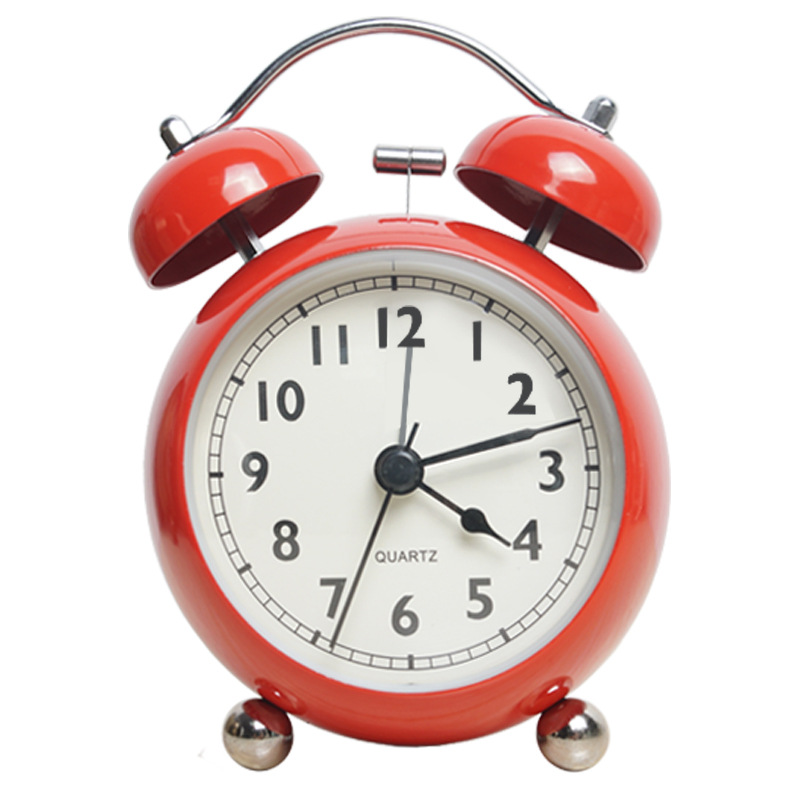 Picture of European-style retro pointer desk clock metal creative bell alarm clock desktop mute student night light quartz desk clock
