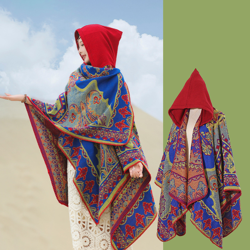 Picture of Ethnic Style Hooded Shawl Women's Yunnan Western Sichuan Travel Wear Costume Xinjiang Desert Photograph Outer Cape Cape