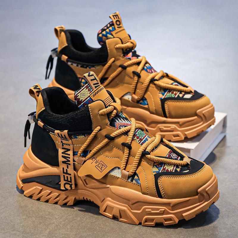 Autumn and Winter New High-Top Sneakers Men's Casual Shoes Men's Fashion Trendy Shoes Thick-Soled National Fashion Versatile Men's Shoes Wear-Resistant