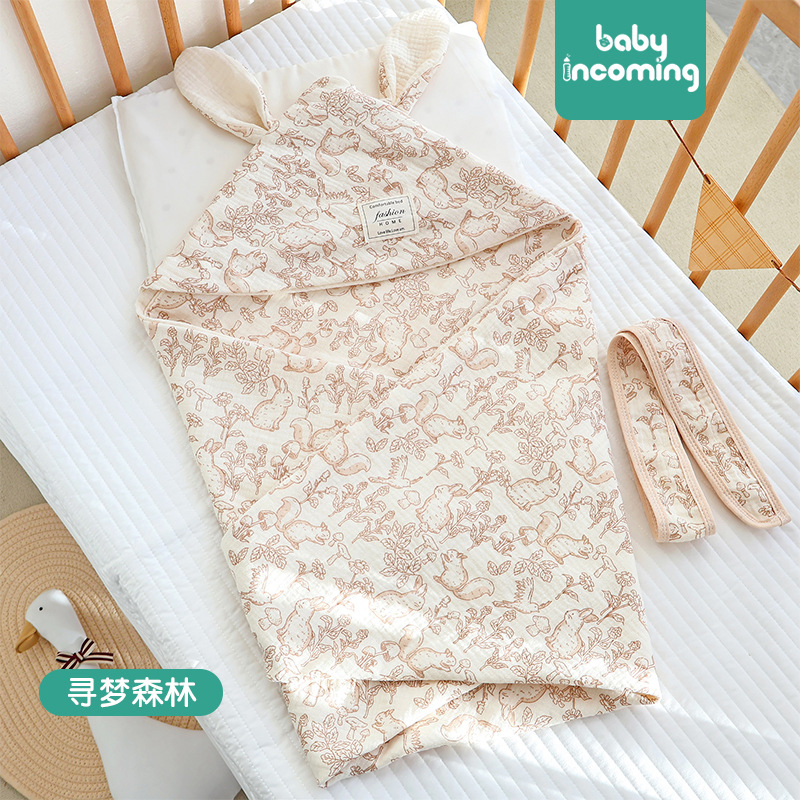 Picture of Baby hugging quilt big rabbit ears newborn bag swaddling baby delivery room small quilt available in four seasons