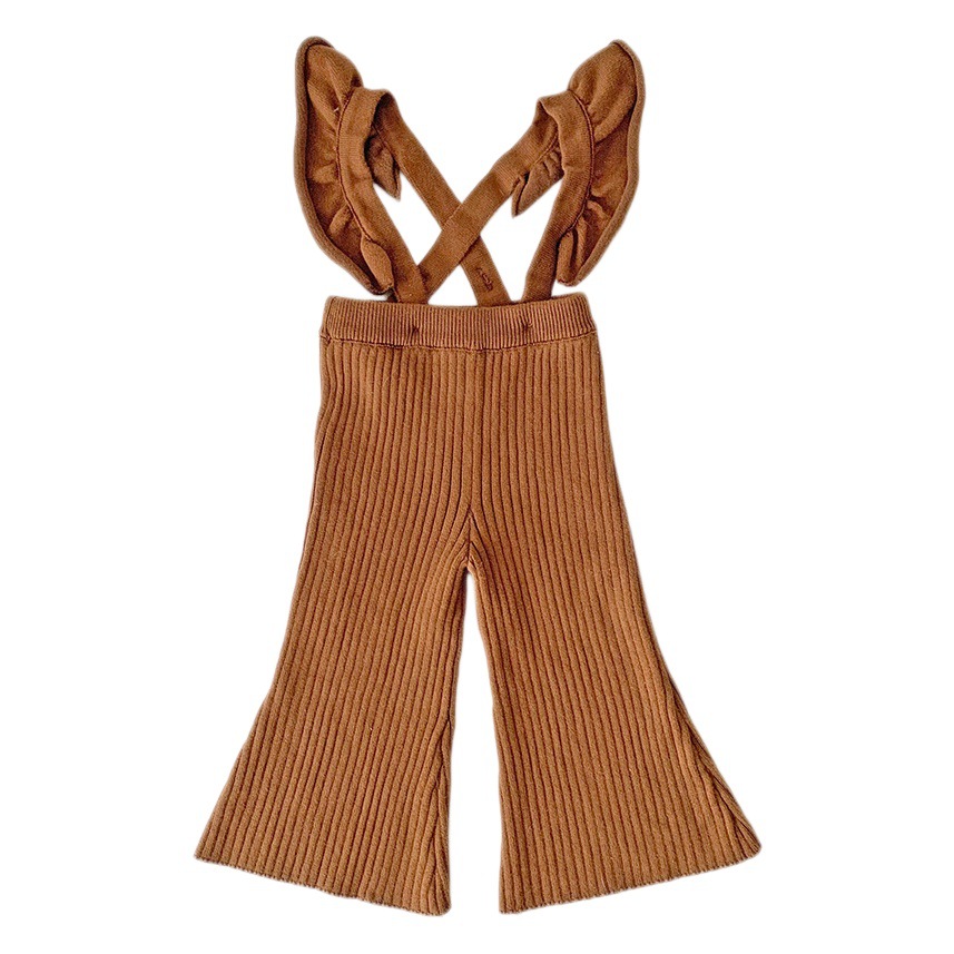 Cutemily girls' autumn and winter knitted trousers women's baby high crater stripe cotton strap flared woolen pants