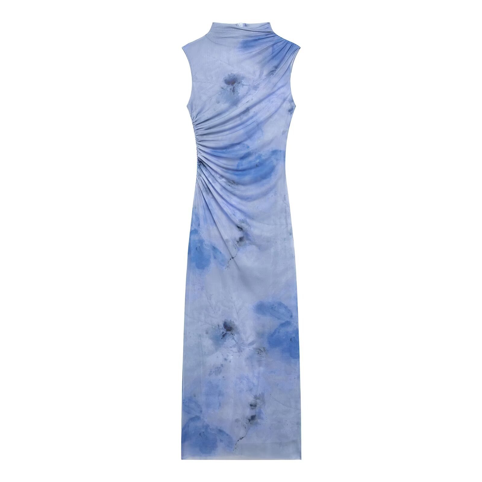 ZA cross-border women's clothing wholesale Europe and the United States spring new stand collar pleated waist sleeveless slim dress 3152344