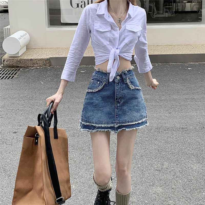 Vintage Denim Skirt Women's Hot Girl Pants Skirt Summer Skirt New Arrival Small A- line Hip Skirt Short Skirt