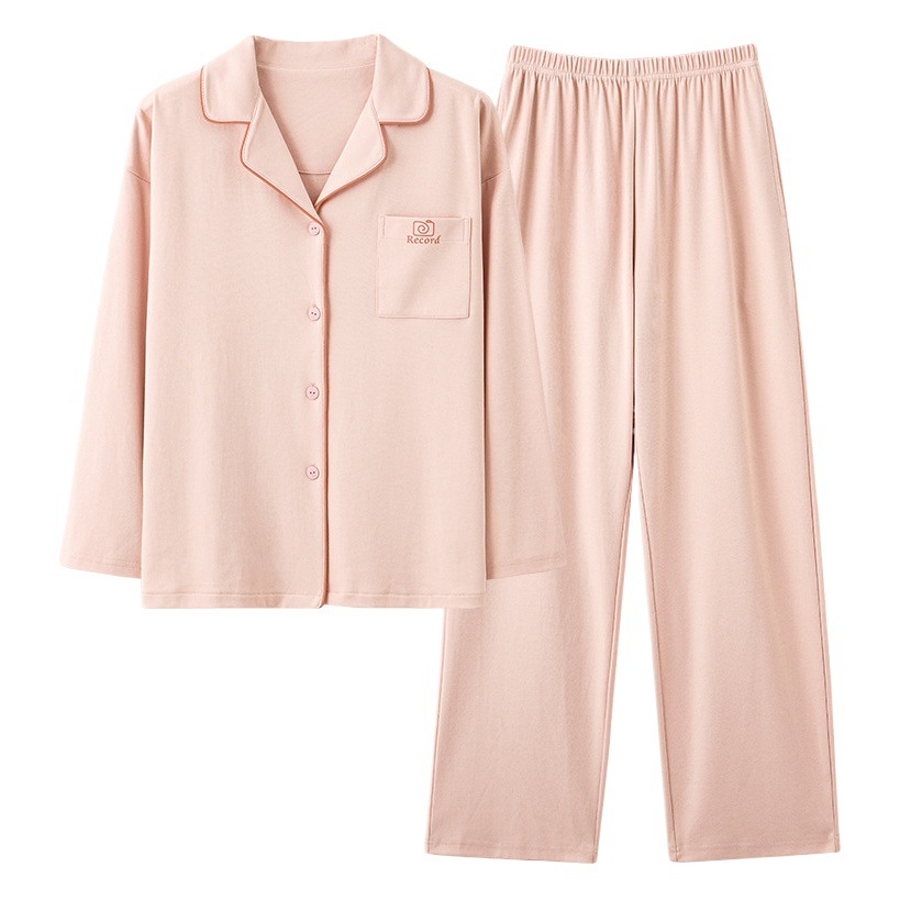 Pajamas for Women Autum and Winter Long-Sleeved Pure Cotton Korean Style Simple Pure Color Cardigan Confinement Clothes Casual Spring and Autum Home Wear Set
