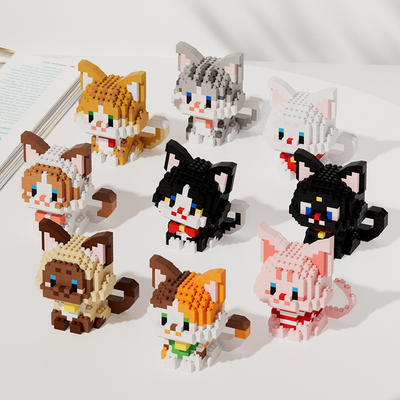 Picture of Compatible with Lego Micro-particle Building Blocks for Cats, Kittens, Orange Cats, Silver Gradient Kidsren's Educational Cute Casual Toys