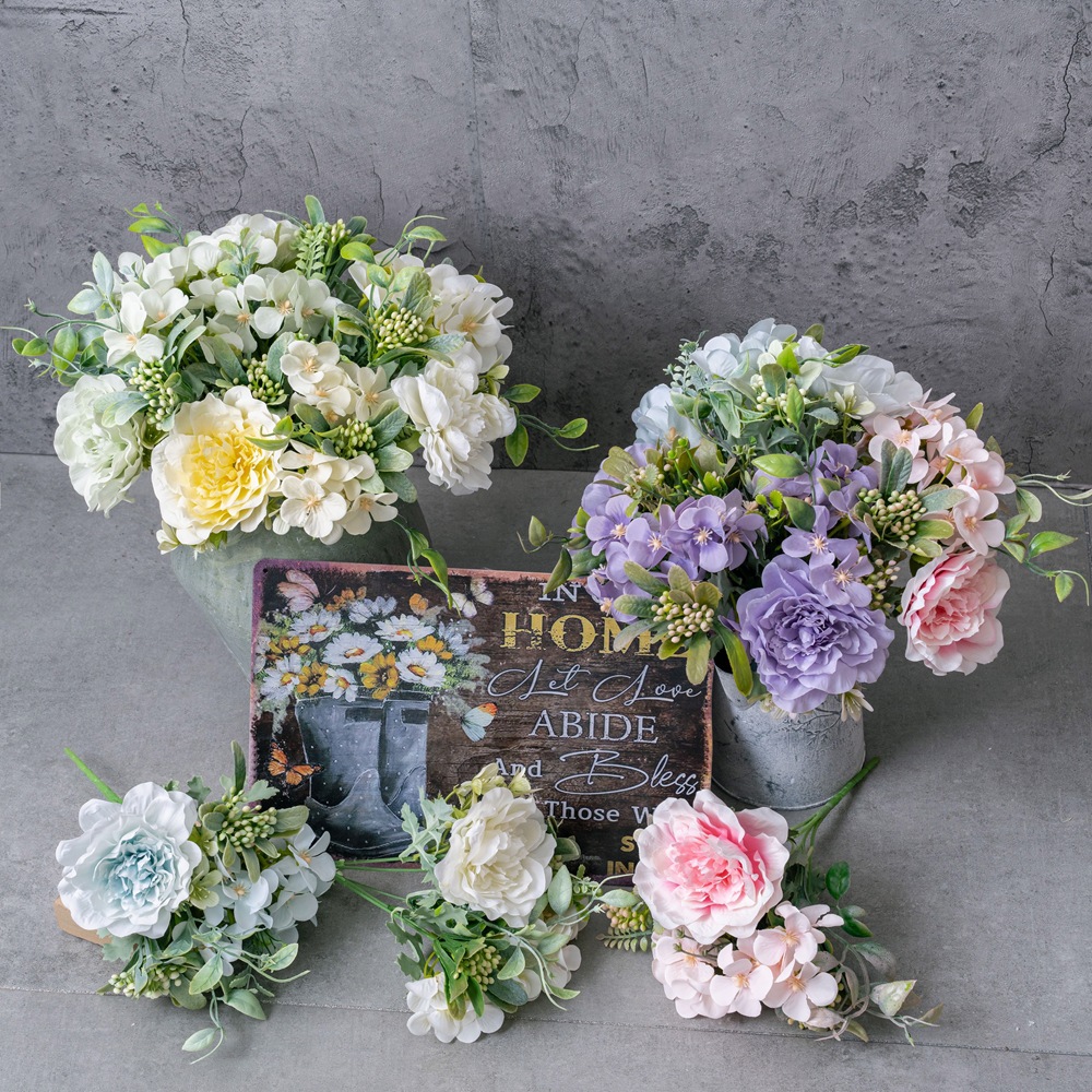 Simulated Flower Tea Flower Simulated Plant Wedding Decoration Simulated Plant Wall Wholesale Hand-Held Flower Rose Mw66778