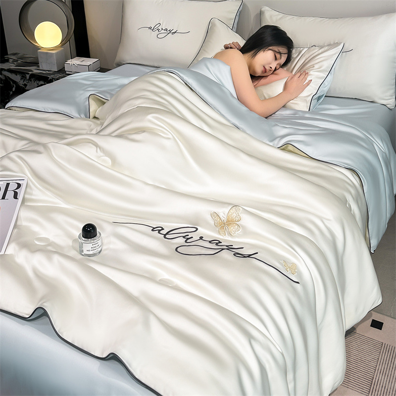 Picture of Class A Washing Ice Silk Embroidery Summer Quilt Four-Piece Set Air-Conditioned Quilt Sleeps Naked Summer Cool Quilt