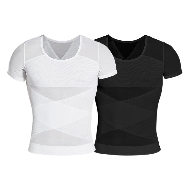 New European and American Men's Shaper Cross Belly Shaped Invisible Tunic Short-sleeved Shaper Shaper Shaped Beer Belly