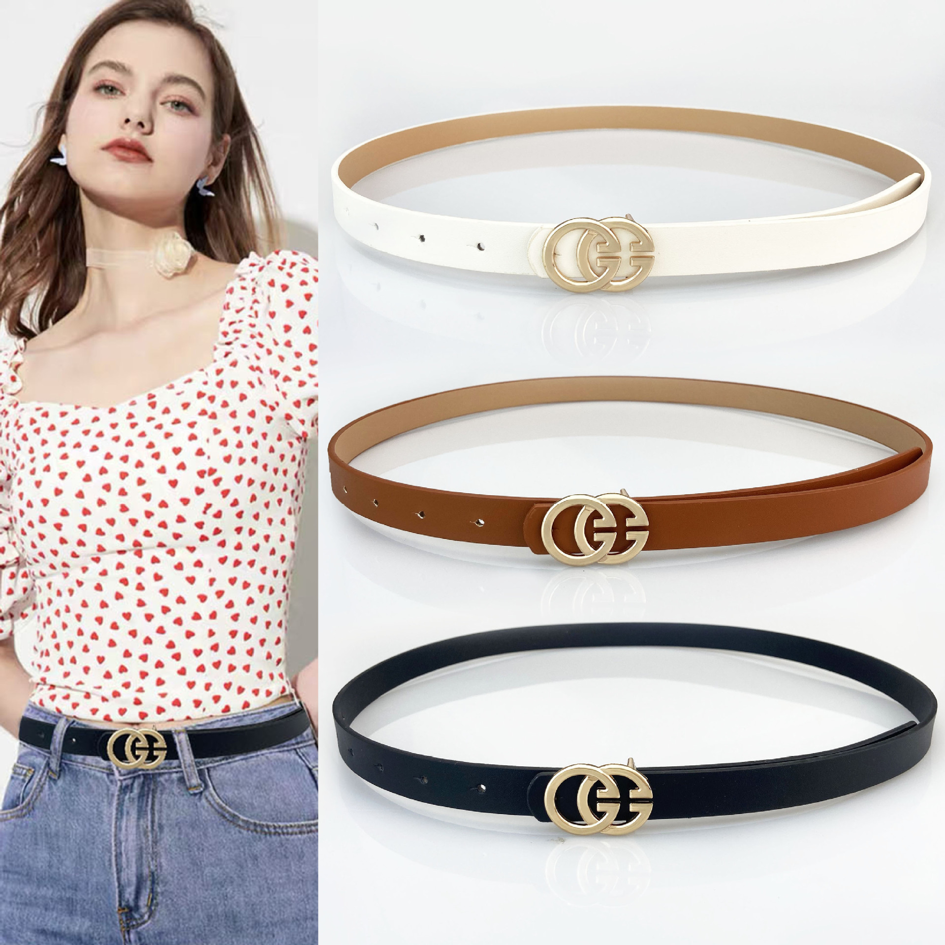 Classic Double G Belt Women's Decorative Belt Fashion Joker Women's Double G Belt Jeans Trousers Belt Women's Belt Wholesale