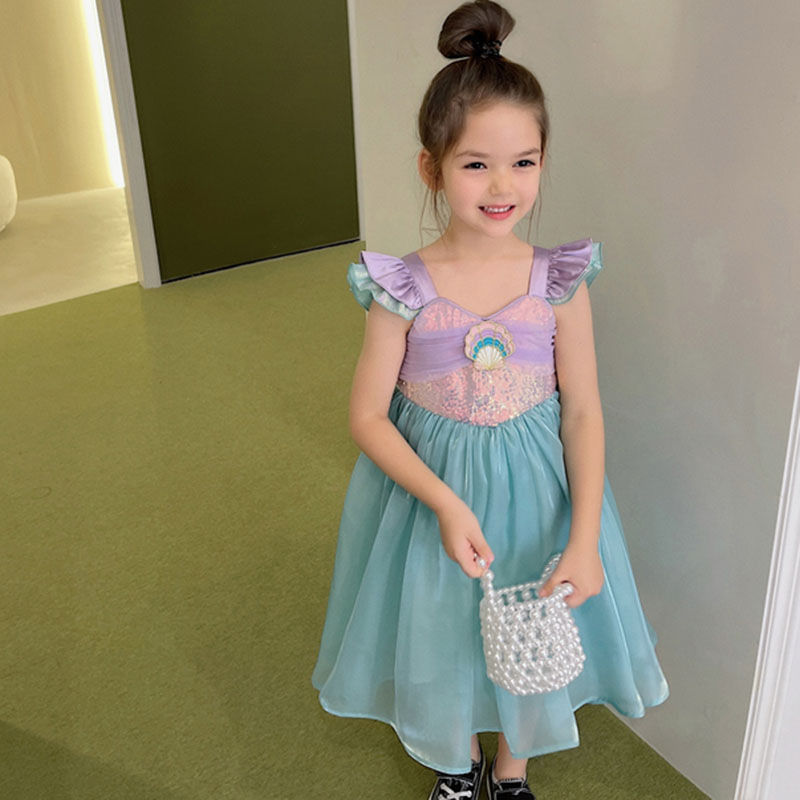 Picture of Girls 2025 Summer New Mermaid Vest Dress Kidsren's Fashionable Short-Sleeved Princess Dress Performance Clothing Trendy