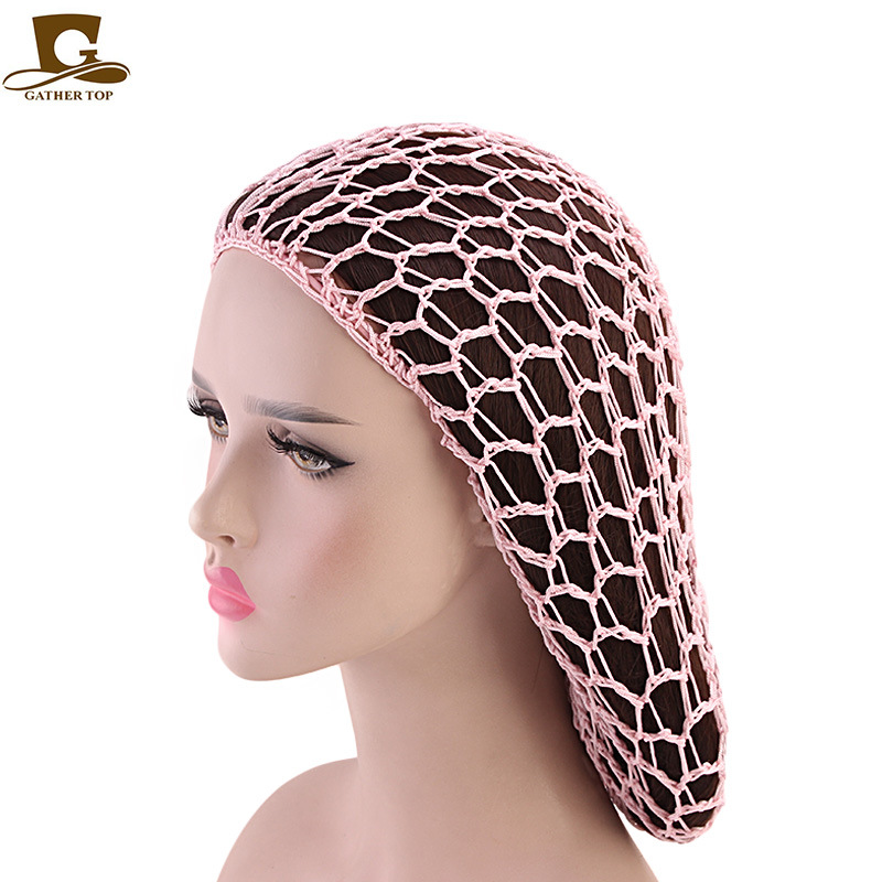 Picture of Women's Handmade Crocheted Braided Net, Mesh Pocket, Mesh Plate Hair Hat, Nightcap, Retro Bow, Retro Style