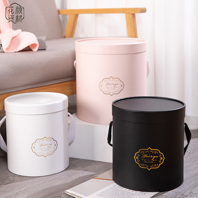 Flower Yan Round Set Three-hug Bucket Flower Box Romantic Confession Balloon Portable Flower Bucket Flower Packaging Flower Gift Box