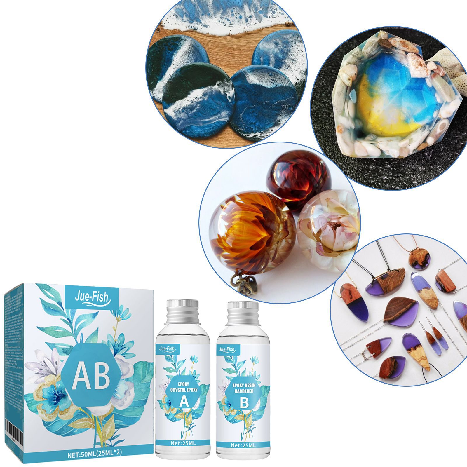 Jue-Fish DIY super transparent crystal drop glue AB glue hard specimen quick drying hard glue mold epoxy resin glue