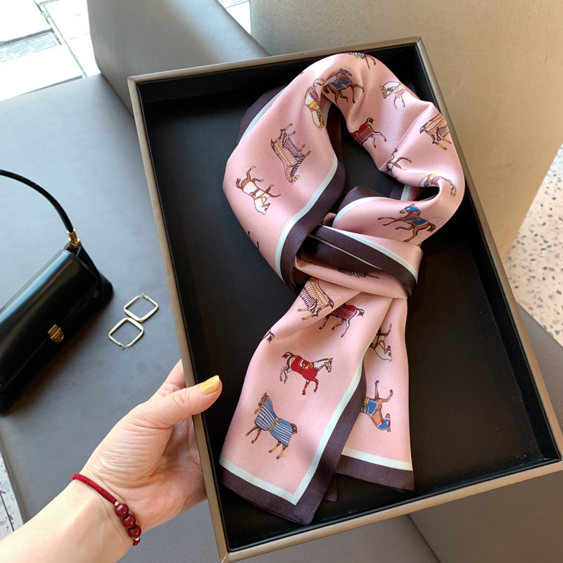 Silk Scarf Women's Spring Hangzhou Silk 2022 Korean Versatile Mulberry Silk Colored Pony Pink Long Silk Scarf