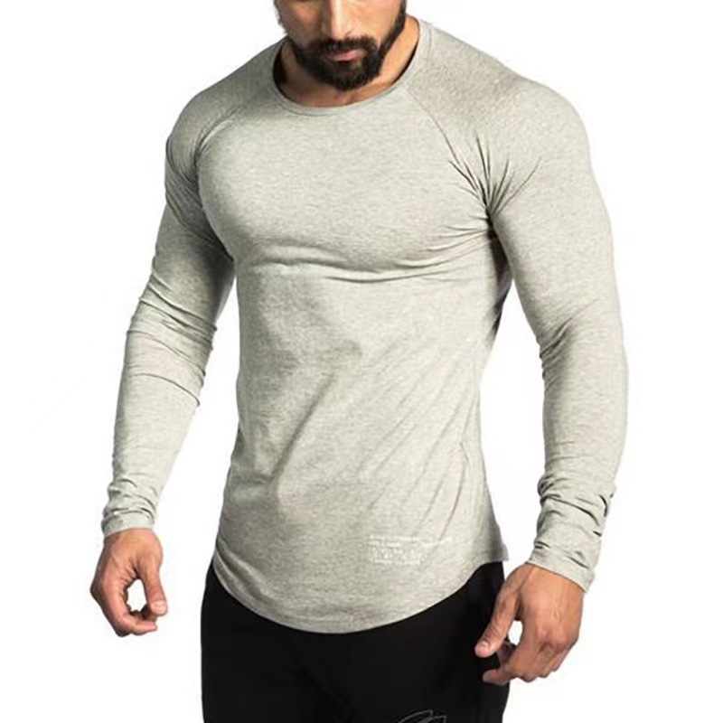 Muscle Long-sleeved Sports T-shirt Men's Brothers Spring and Autumn Cotton Training Clothes Base Shirt Casual Round Neck Long-sleeved Top