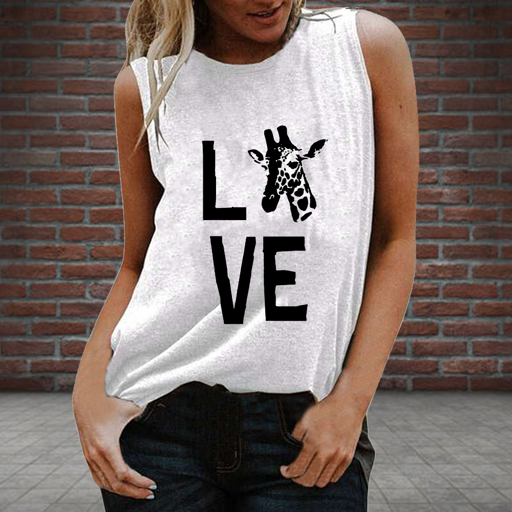 Spring 2020 Cross-border New LOVE Giraffe Print Pattern Women's T-shirt Sleeveless Vest 10751