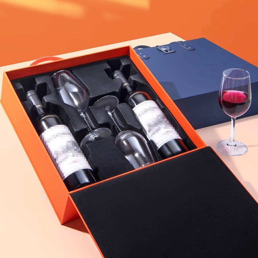 Picture of In stock red wine gift box red wine box double red wine gift box wine box with red wine glass portable gift box