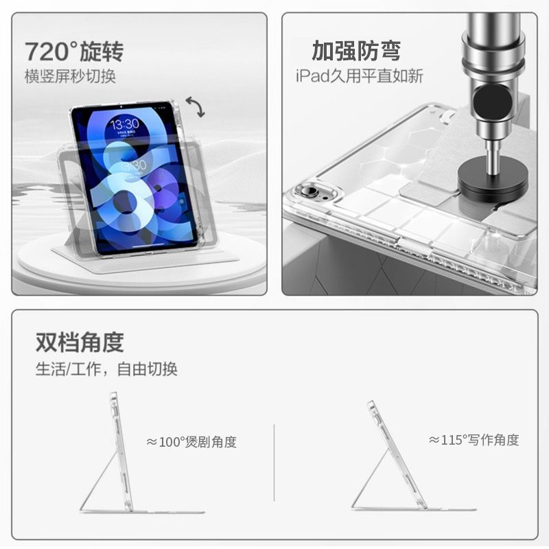 Picture of iPad2024 rotating protective cover air4/5 flat shell pro11 inch anti-bending 10.2 all-inclusive 9.7 anti-fall transparent