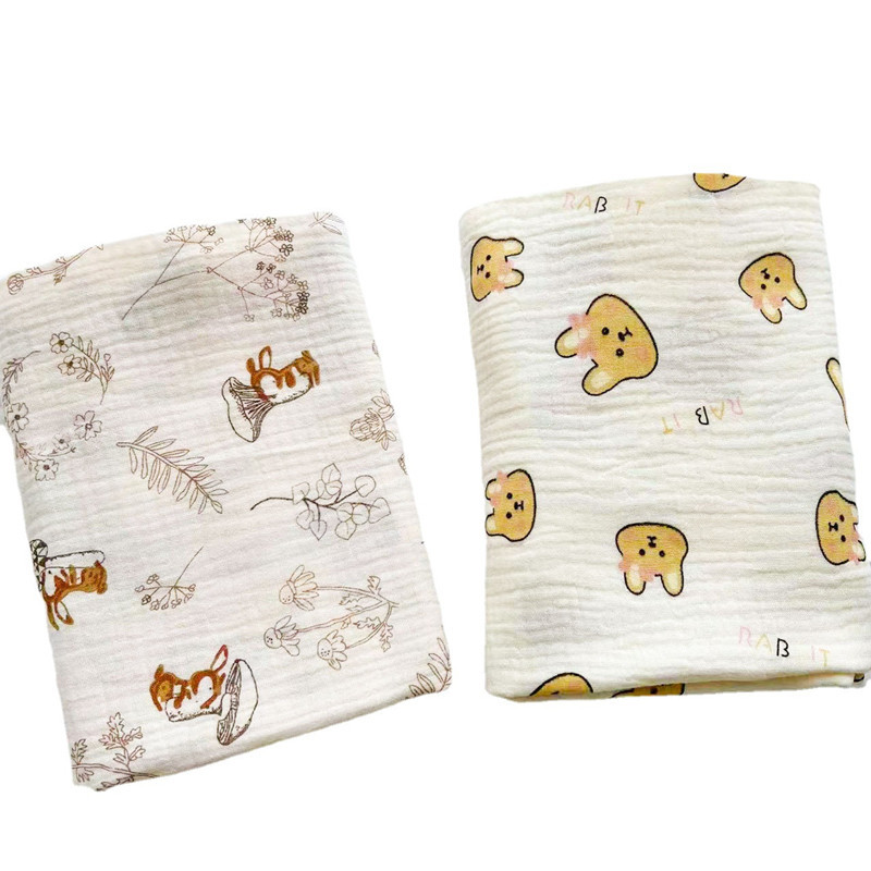 Picture of 2-layer cotton gauze delivery room single-layer double-layer printed wrinkled gauze baby home clothes saliva towel quilt blanket bath towel