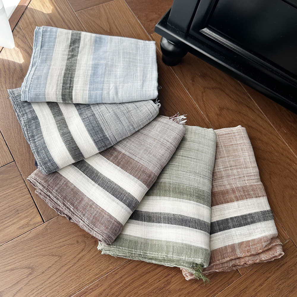 Literary Classic Striped Color Matching Bamboo Cotton Yarn Scarf Women's Four Seasons Good Wear Thin Long Silk Scarf Sunscreen Shawl
