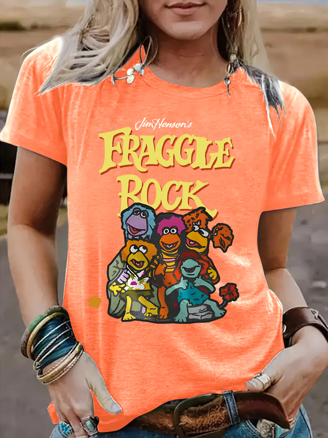 Picture of Cross-border Cute Short-sleeved Fraggle Rock Cartoon Characters Printed Round Neck Loose Short-sleeved T-shirt Women Wholesale