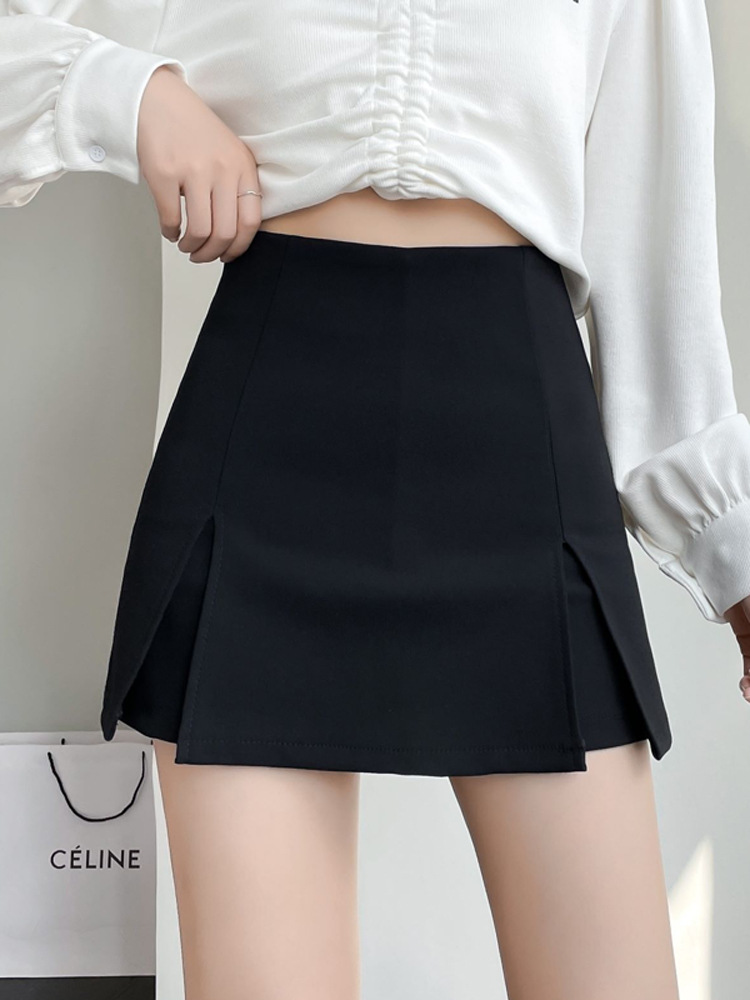 Summer black skirt women 2024 new fashion split skirt slim high waist A- line hip skirt