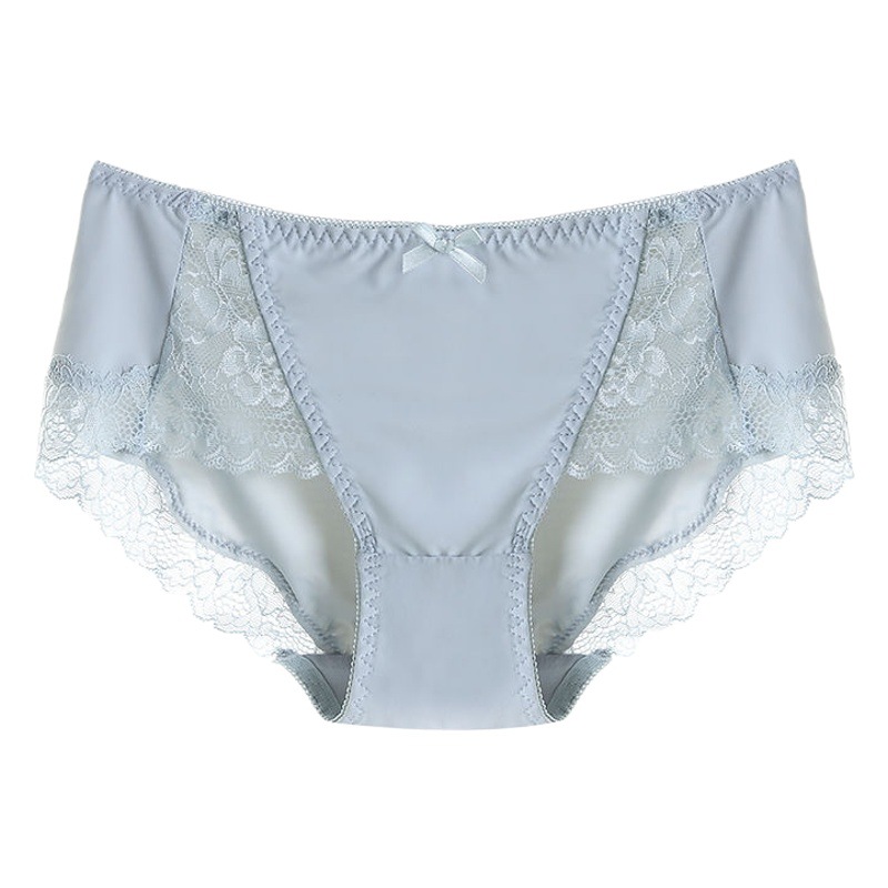 Ice Silk Women's Underwear Traceless Mid-Waist Hip Sexy Lace Breathable Pure Cotton Antibacterial Large Size Briefs for Women