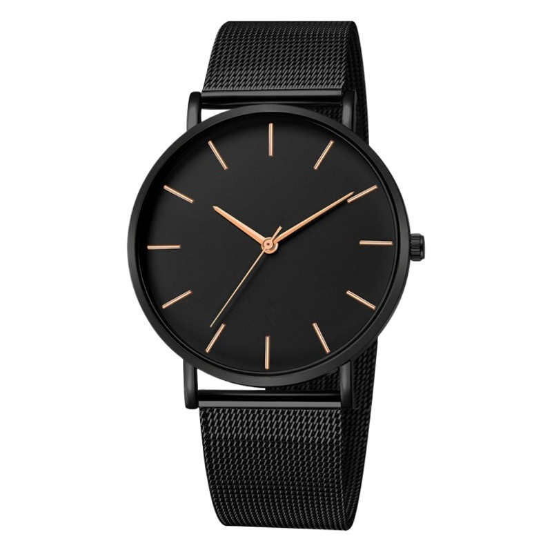 Aliexpress Pure Black Mesh Strap Quartz Men's Watch Women's Student Couple Watch Wholesale Large Dial Student Casual Watch