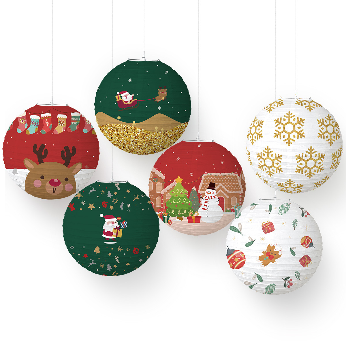 Picture of Cross-Border New Product Christmas Paper Lanterns Christmas Theme Christmas Eve Party Elk Snowman Lantern Decoration Supplies