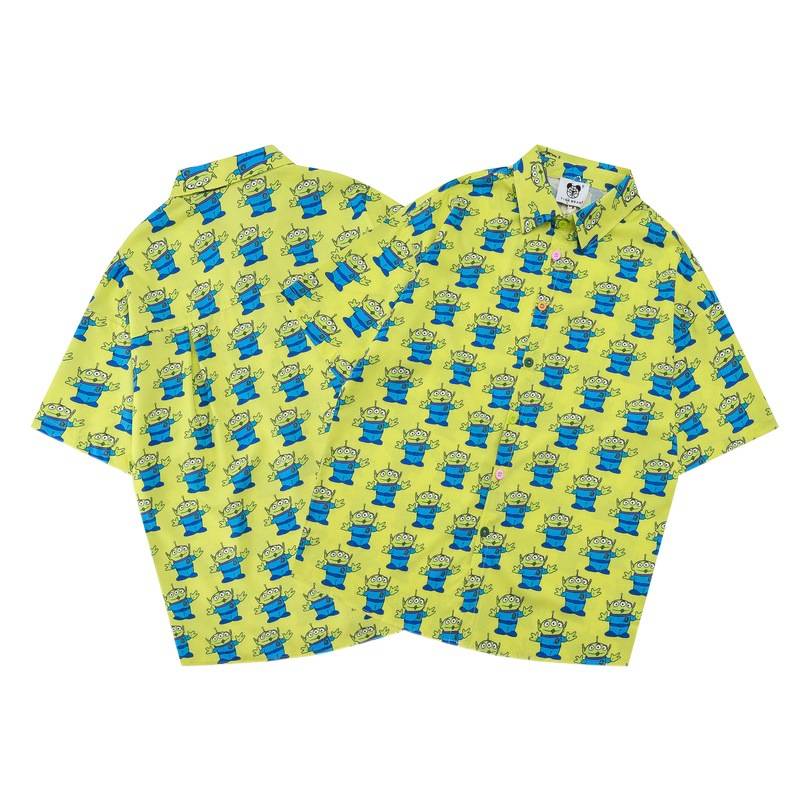 Chao Shen's Casual Children's Fun Cartoon Japanese Style Full Printed Three-eyed Cute Girl's Loose Short-sleeved Shirt Cardigan for Summer